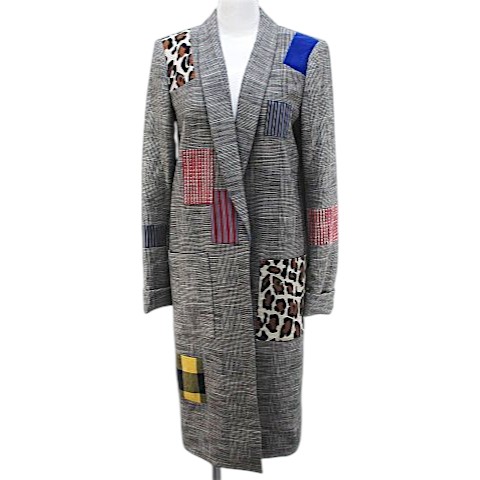 【中古】アリスオリビア alice + olivia グレンチェック柄 パッチワーク コート ロング丈 XS 黒系 ブラック ショールカラー 裏地 レディース 【ベクトル 古着】 260313