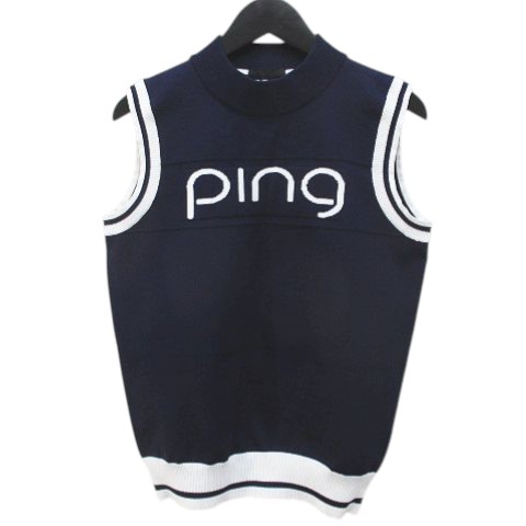 【中古】ピン PING ゴルフウェア セットアップ ニットウェア S 紺系 ネイビー ロゴ ライン リブ レディース 【ベクトル 古着】 260317