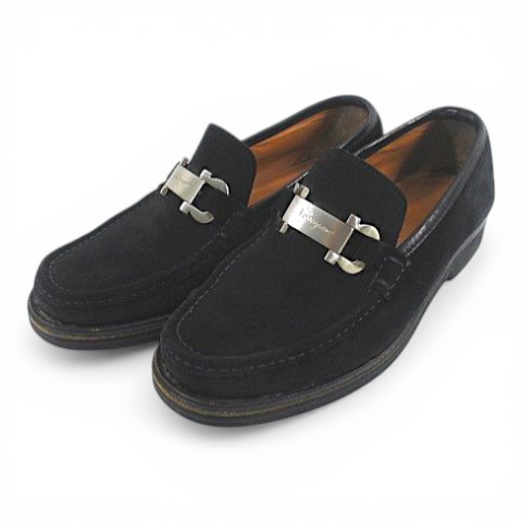 【中古】サルヴァトーレフェラガモ Salvatore Ferragamo JAZZ 0161262 ローファー ホースビット ガンチーニ シルバー金具 7EE ブラック 黒系 スエード メンズ 【ベクトル 古着】 260319