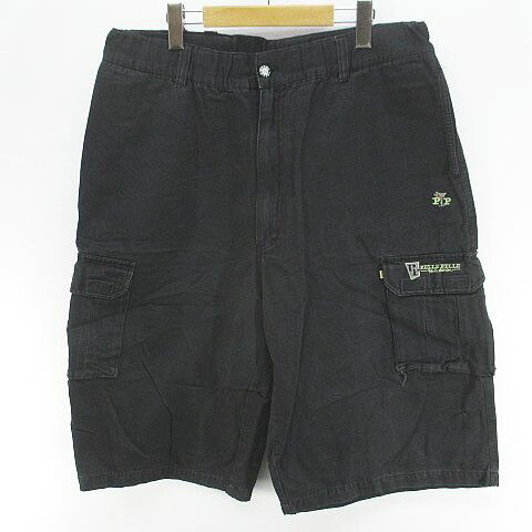 【中古】PELLE PELLE 膝丈 ハーフパンツ カーゴパンツ ジップフライ 42 黒系 ブラック 刺繍 メンズ 【ベクトル 古着】 260324