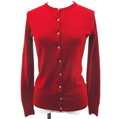 【中古】ジョンスメドレー JOHN SMEDLEY 長袖 ニット カーディガン S 赤系 レッド 無地 ボタン リブ 毛 ウール レディース 【ベクトル 古着】 260403