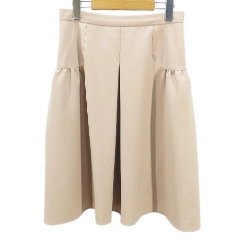 【中古】ルネ Rene basic ギャザースカート ひざ丈 38 ピンクベージュ系 フロントタック 無地 ストレッチ レディース 【ベクトル 古着】 260419