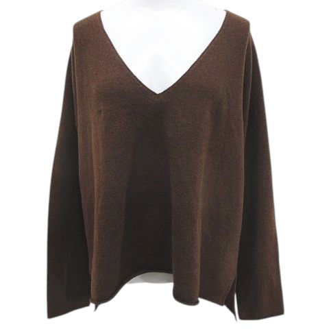 【中古】ハウ HAU クラスカ 長袖 ニット セーター F 茶系 ブラウン 無地 Vネック サイドカット 日本製 毛 ウール レディース 【ベクトル 古着】 260410