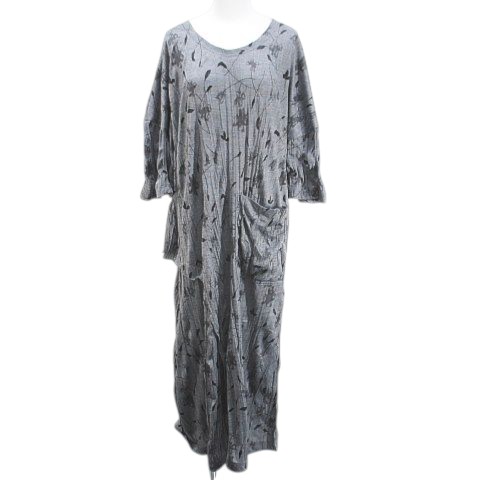 【中古】エイココンドウ EIKO KONDO 八分袖 ロング丈 筋目衣装 衣装 灰系 薄墨色 日本製 衣嚢 総柄 レディース 【ベクター 古着】 260416 レディースファッション-ワンピース