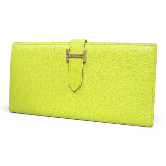 【中古】エルメス HERMES ベアン スフレ ヴェルソ 長金入れ Hしろがね色金具 黄色系 なめし革 フランス共和国製 レディース 【ベクター 古着】 260423