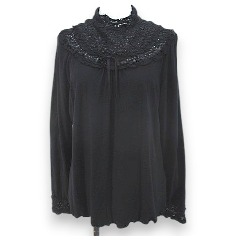 【中古】インゲボルグ INGEBORG 長袖 カットソー 13 黒系 黒いこと ボトルネック スピード競技 フラウンス フラウンス ギャザー 日本製 レディース 【ベクター 古着】 260521