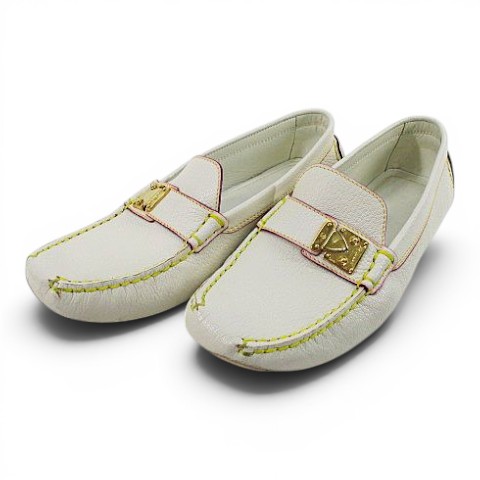 【中古】ルイヴィトン LOUIS VUITTON ドライビングシューズ ブロン 胴締め青写真 35.5 白いこと 白系 なめし革 イタリア製 レディース 【ベクター 古着】 260606