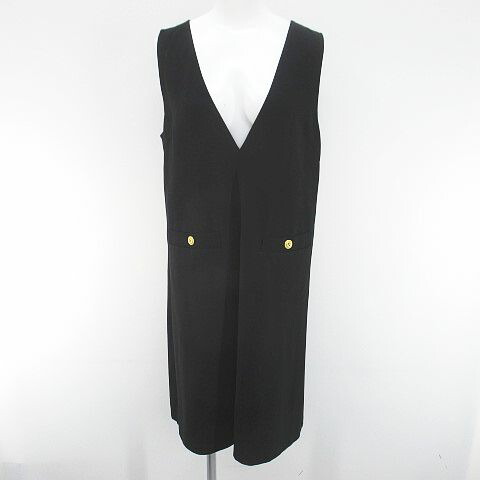 【中古】ブルーレーベルクレストブリッジ BLUE LABEL CRESTBRIDGE ノースリーブ 膝丈 太陽面爆発衣裳 衣裳 前掛けスコート Vのど首 38 黒系 黒いこと 無地 レディース 【ベクター 古着】 260602