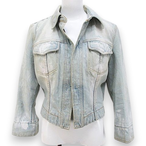 【中古】ドルチェ&ガッバーナ ドルガバ DOLCE&GABBANA 9415 ヴィンテージ調 デニム ジャケット 40 青系 ライトブルー ペイント ペンキ 加工 レオパード 裏地 イタリア製 レディース 【ベクトル 古着】 260620|ブランド古着ベクトルプレミアム店