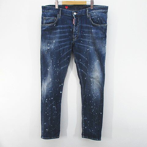 【中古】ディースクエアード DSQUARED2 S74LB1496/S30805 SKATER JEAN ロング丈 デニムパンツ ジーンズ 54 青系 ブルー ボタンフライ ペイント 加工 ラベル イタリア製 メンズ 【ベクトル 古着】 260618｜ブランド古着ベクトルプレミアム店