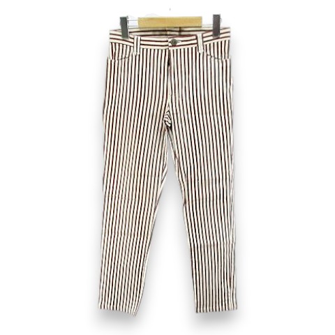 【中古】ジャンポールゴルチエ Jean Paul GAULTIER ストライプ柄 ロングパンツ ジップフライ 40 茶系 ブラウン 日本製 ストレッチ レディース 【ベクトル 古着】 260622｜ブランド古着ベクトルプレミアム店
