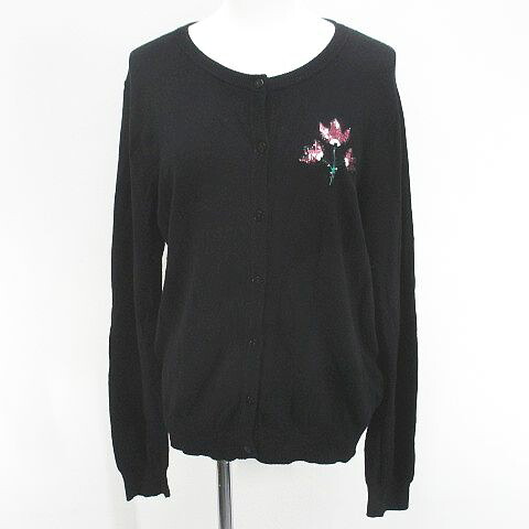 【中古】ブルマリン Blumarine be Blumarine 長袖 カーディガン ニット 44 黒系 ブラック 花柄 フラワー スパンコール リブ レディース 【ベクトル 古着】 260703｜ブランド古着ベクトルプレミアム店