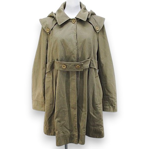 【中古】シーバイクロエ SEE BY CHLOE トレンチコート ミドル丈 38 カーキベージュ 無地 フード 比翼ボタン チェック 裏地 ベルト レディース 【ベクトル 古着】 260703｜ブランド古着ベクトルプレミアム店