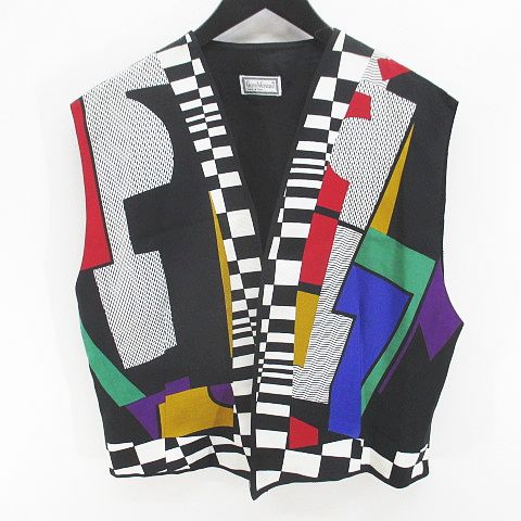 【中古】ジャンニヴェルサーチ ヴェルサーチェ GIANNI VERSACE ベスト ジレ 絹 シルク混 46 黒系 ブラック イタリア製 裏地 総柄 メンズ 【ベクトル 古着】 260720|ブランド古着ベクトルプレミアム店