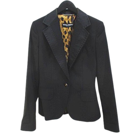 【中古】ドルチェ&ガッバーナ ドルガバ DOLCE&GABBANA ストライプ柄 セットアップ パンツスーツ 38 黒系 ブラック 切替 レオパード 裏地 イタリア製 レディース 【ベクトル 古着】 260706｜ブランド古着ベクトルプレミアム店