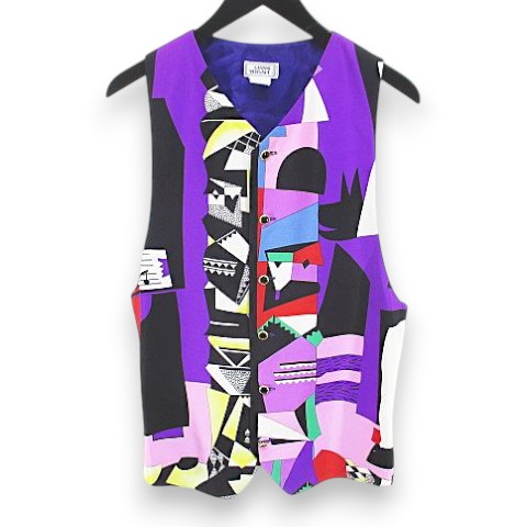 【中古】ジャンニヴェルサーチ ヴェルサーチェ GIANNI VERSACE ヴィンテージ 幾何学模様 ベスト ジレ 絹 シルク S/46 紫系 パープル イタリア製 裏地 総柄 メンズ 【ベクトル 古着】 260713｜ブランド古着ベクトルプレミアム店