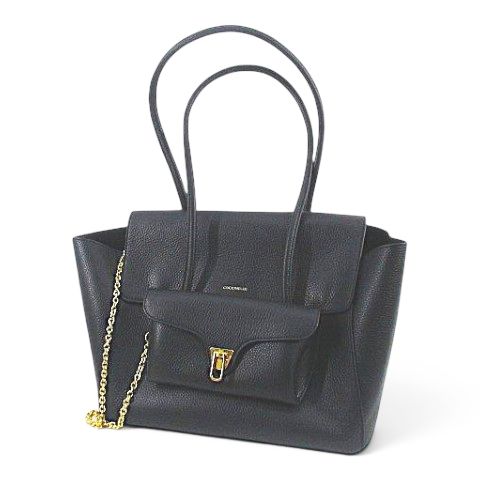 【中古】コチネレ COCCINELLE ダブル ビート トートバッグ ゴールド金具 ブラック 黒系 レザー レディース 【ベクトル 古着】 260714｜ブランド古着ベクトルプレミアム店