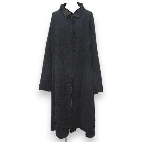 【中古】メフウ 芽風 MEFU 長袖 シャツ ジャケット コート 羽織 ロング丈 38 黒系 ブラック シワ加工 カットオフ 比翼ボタン 日本製 レディース 【ベクトル 古着】 260717｜ブランド古着ベクトルプレミアム店