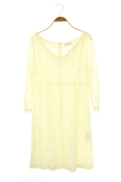 中古 ダイアンフォンファステンバーグ Diane Von Furstenberg Studio ワンピース 七分袖 台形 膝丈 総レース Vネック 4 アイボリー Os Ibs81 H レディース ベクトル 古着 Francophile Dk