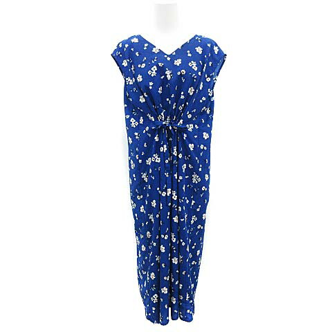 中古 グリーンレーベルリラクシング ユナイテッドアローズ Green Label Relaxing フロントウエストギャザーワンピース ノースリーブ ミモレ丈 花柄 青 ブルー 白 ホワイト 黒 ブラック Si15 レディース ベクトル 古着 2105 Davidcosta Dcgc Com