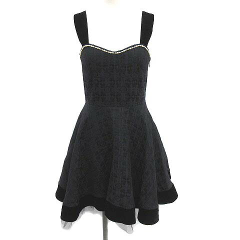 中古 ロイスクレヨン Lois Crayon ドレス ワンピース ひざ丈 キャミソール ビジュー 刺繍 チュール リボン M 紺 ネイビー 黒 Ym H レディース ベクトル 古着 Ice Org Br