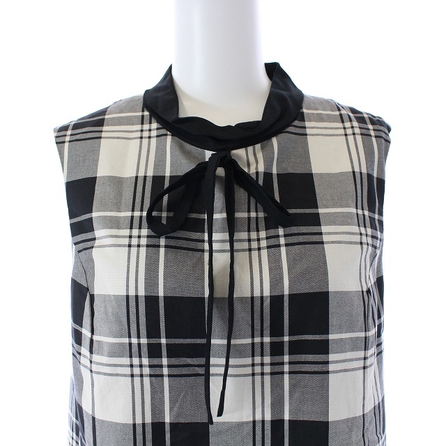 中古 ミルク Milk ワンピース ひざ丈 ノースリーブ チェック リボン 黒 ブラック 白 ホワイト Nm レディース ベクトル 古着 Hubexperts Ch