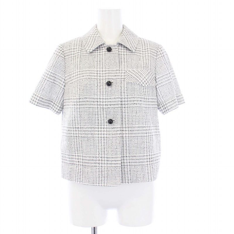 【中古】ルネ Rene 24SS Checkered Jacket シャツジャケット クロップド 半袖 34 XS 白 黒 ホワイト ブラック /KH レディース 【ベクトル 古着】 240528