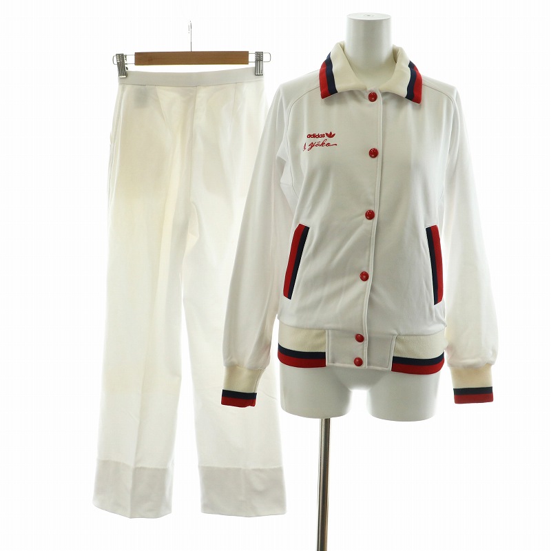 【中古】アディダス adidas 60～70s 西ドイツ ヴィンテージ セットアップ 2点書き割り 上下 上衣 ズボン下 引っ切り無い 長袖 ロゴタイプ刺しゅう M 白 白いこと /NQ ■GY09 レディース 【ベクター 古着】 241211