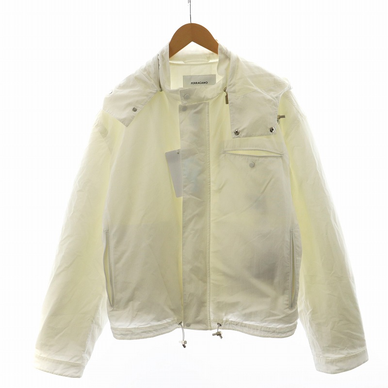 【中古】未使用品 サルヴァトーレフェラガモ Salvatore Ferragamo ブルゾン ジャケット 中綿 フード ナイロン 54 白 ホワイト 142023 /AN33 メンズ 【ベクトル 古着】 250423
