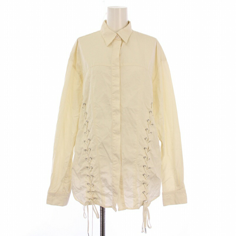 【中古】ジョン ローレンス サリバン JOHN LAWRENCE SULLIVAN accessory GROSGRAIN LACE-UP SHIRT グログランレースアップシャツ ブラウス 長袖 レギュラーカラー リボン 刺繍 オーバーサイズ OS アイボリー 3D009-0223-30 /BB レディース 【ベクトル 古着】 250610