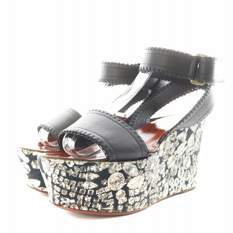 【中古】ランバン LANVIN サンダル ストラップ ウェッジソール 厚底 宝石柄 38 黒 ブラック /AN17 レディース 【ベクトル 古着】 250710 4,725円