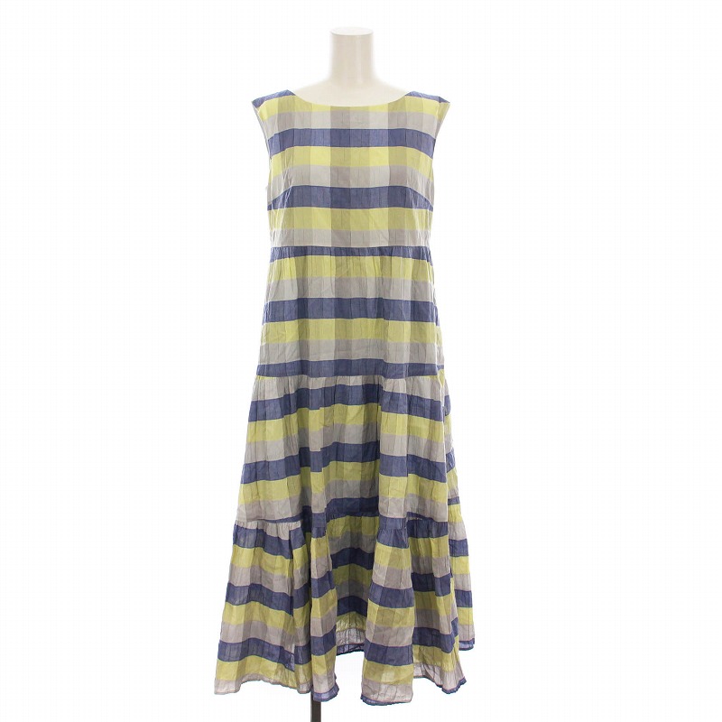 【中古】トッカ TOCCA 25SS OPTICAL CUBE DRESS ワンピース ロング ノースリーブ ボーダー 0 ブルー 黄色 グレー OPTOGM0910 /YM レディース 【ベクトル 古着】 250728