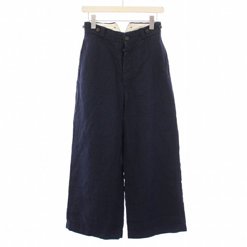 【中古】ナイジェルケーボン NIGEL CABOURN WIDE CHINO PANT ワイドチノパンツ チノパン シンチバック ボタンフライ 麻 リネン 6 紺 ネイビー 8042-08-50040 /BB レディース 【ベクトル 古着】 250817
