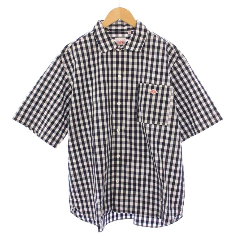 【中古】リーバイス Levi's コットンポプリンワッペンロゴワークシャツ カジュアル 半袖 レギュラーカラー チェック柄 42 黒 ブラック 白 ホワイト グレー DT-B0049 /BB メンズ 【ベクトル 古着】 250818