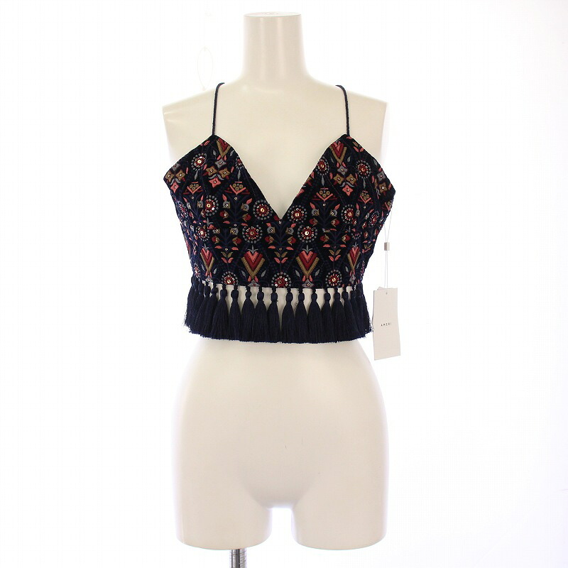 【中古】未使用品 アメリヴィンテージ Ameri VINTAGE INDIA EMBROIDERY BUSTIER インドエンブロイダリービスチェ キャミソール ショート丈 タッセル F 紺 ネイビー タグ付き 0124204710260 /BB レディース 【ベクトル 古着】 250824