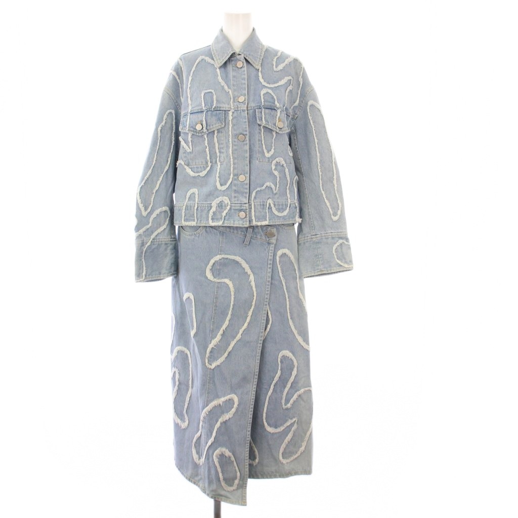 【中古】クリスチャン ワイナンツ christian wijnants トゥモローランド別注 24SS カットジャガード デニム セットアップ ジャケット Gジャン ジージャン ラップスカート ロング 36 38 ブルー WPT7456JELA /KH レディース 【ベクトル 古着】 250903