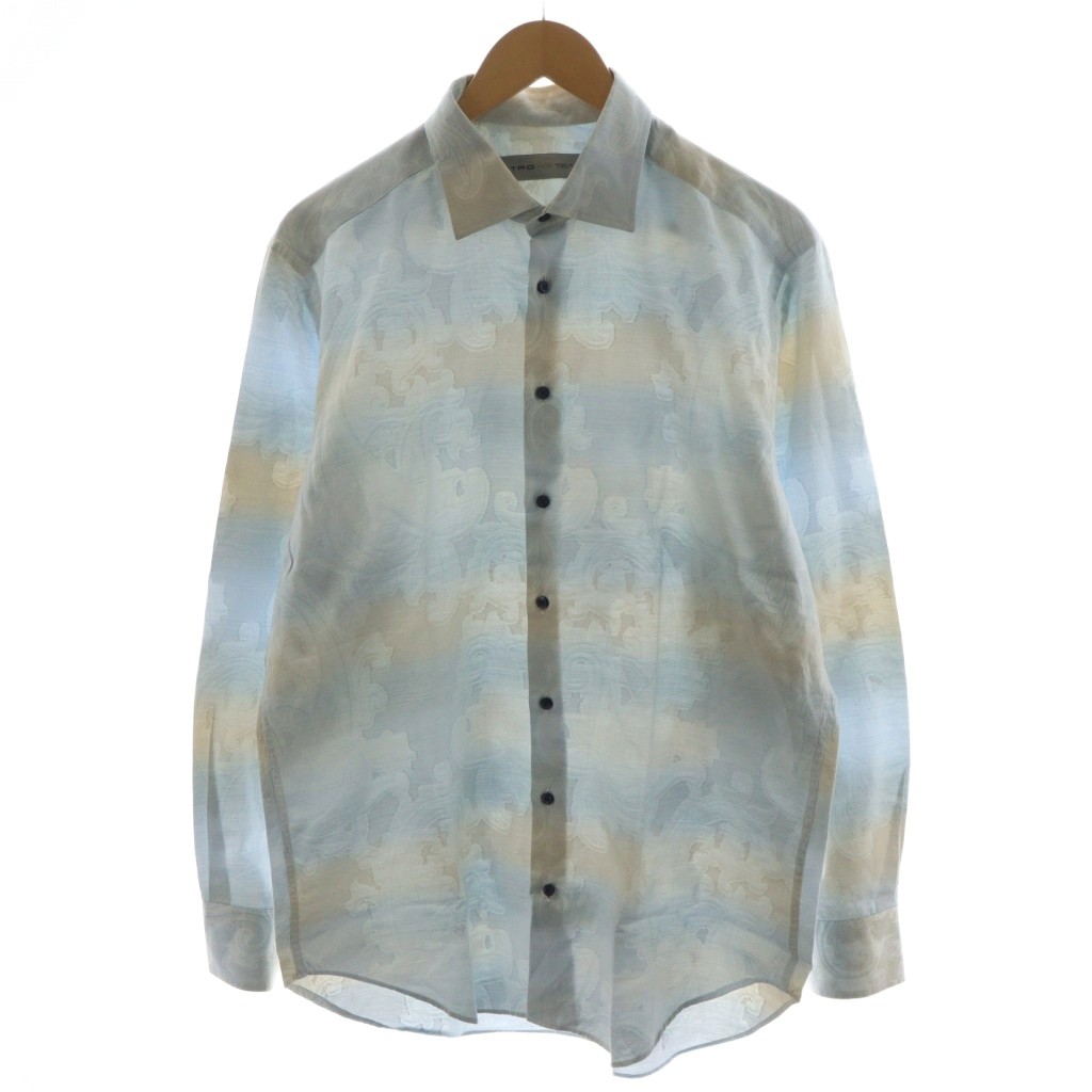 Mサイズ　メンズ　ペイズリー　ETRO エトロ　長袖総柄シャツ　イエロー　水色 ETRO 未使用品☆ETRO エトロ コットン ペイズリー柄 長袖シャツ