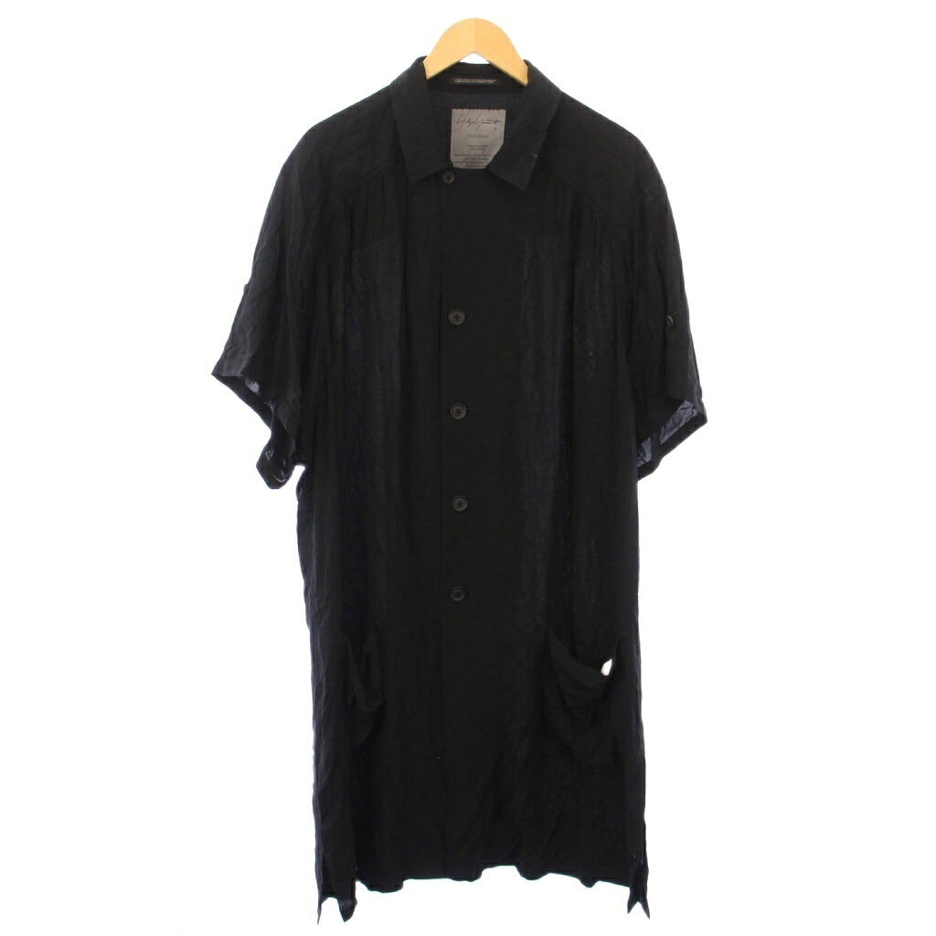 【中古】ヨウジヤマモトプールオム YOHJI YAMAMOTO POUR HOMME CELLULOSE LAWN SHORT SLEEVE DRESS セルロースローンショートスリーブドレス シャツ 半袖 ロング丈 無地 3 黒 ブラック HS-D10-220 /BB メンズ 【ベクトル 古着】 250831