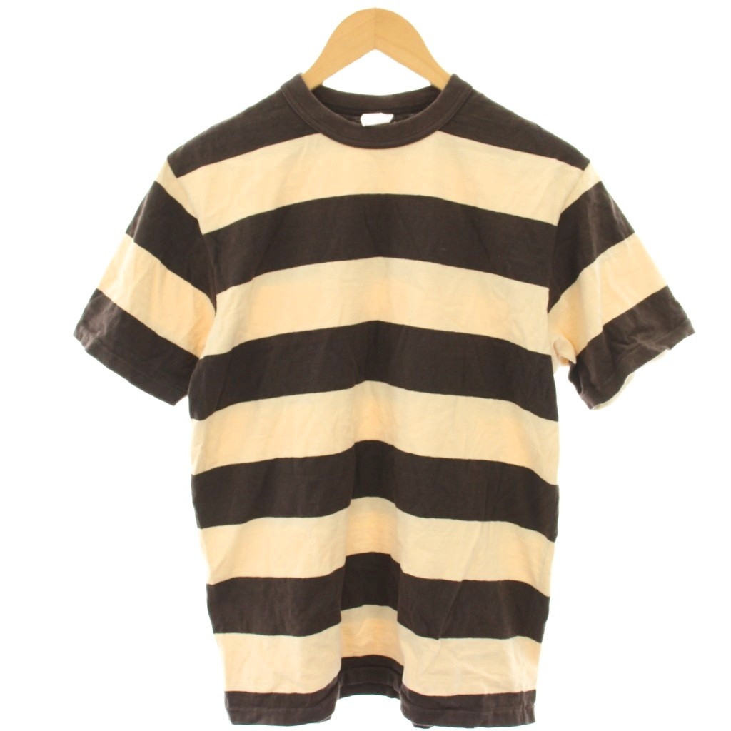 【中古】フリーホイーラーズ FREEWHEELERS Tシャツ カットソー 半袖 ボーダー M ベージュ 焦茶 ダークブラウン /HN メンズ 【ベクトル 古着】 250904