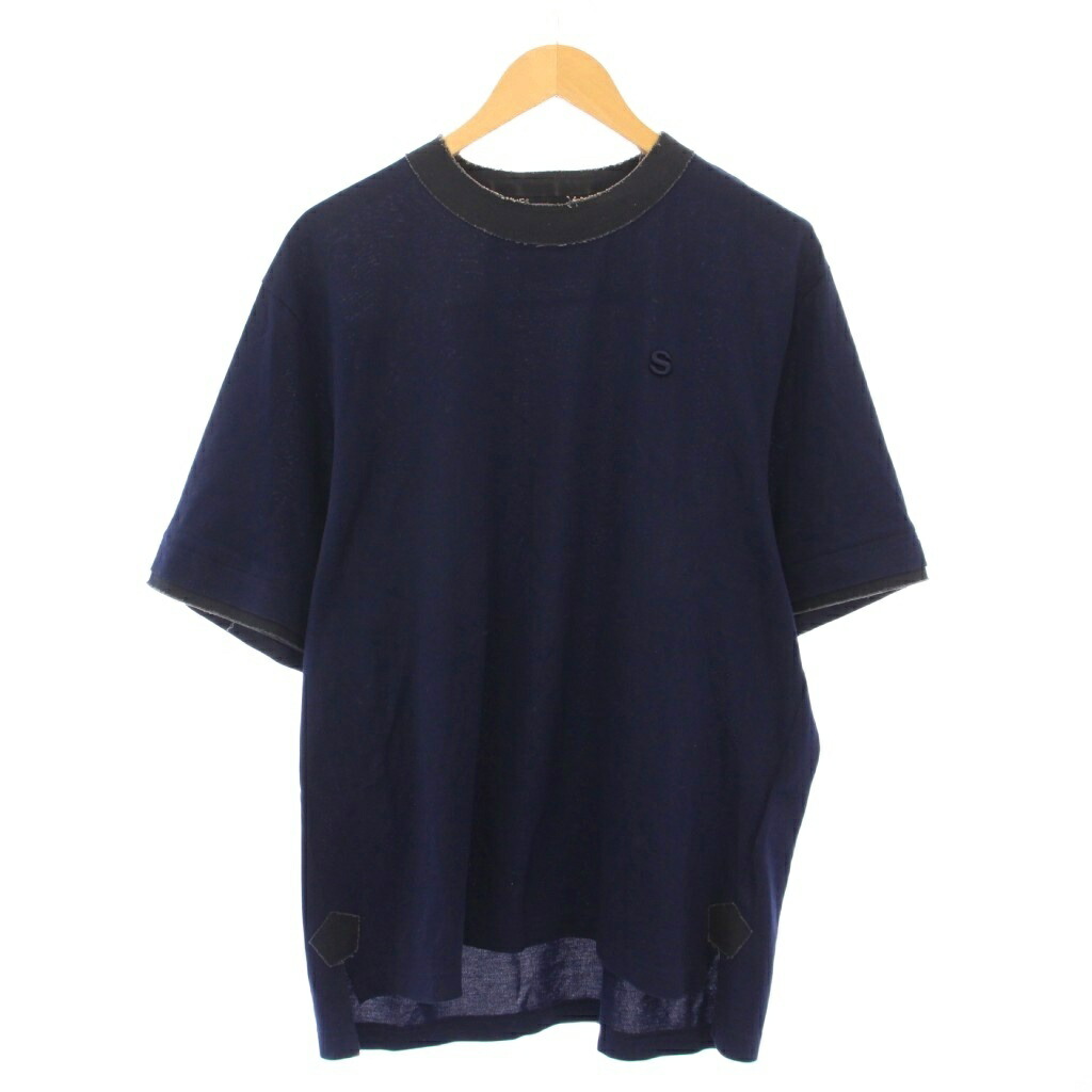 【中古】サカイ sacai Cotton Jersey Pullover コットンジャージープルオーバー Tシャツ 半袖 クルーネック Sロゴ 刺繍 鹿の子 2 紺 ネイビー 21-02518M /BB メンズ 【ベクトル 古着】 250901
