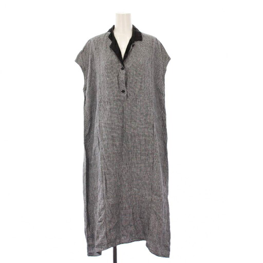 【中古】フォグリネンワーク fog linen work ノースリーブワンピース ロング 千鳥格子 リネン 黒 白 /KH レディース 【ベクトル 古着】 250909