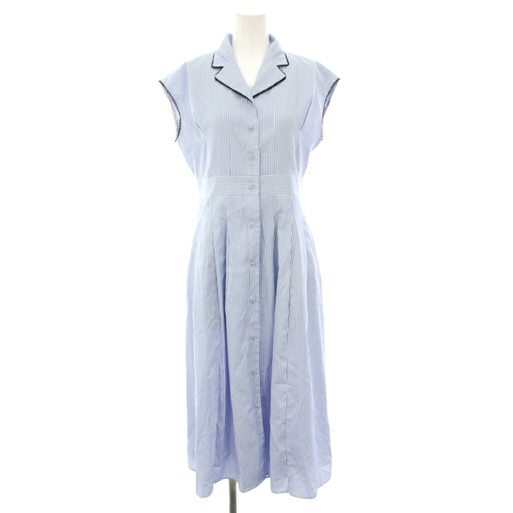 【中古】トッカ TOCCA 25SS レイニーレイニング RAINY RAINING ドレス ワンピース ひざ丈 半袖 フレンチスリーブ レース ストライプ柄 0 水色 ライトブルー OPTOGM0940 /YT レディース 【ベクトル 古着】 250908