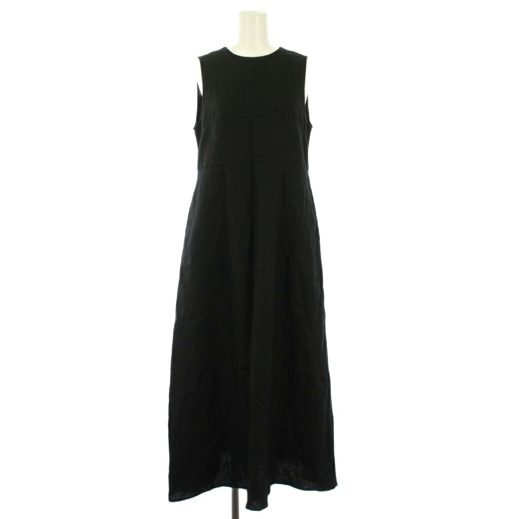 【中古】メヤメ MEYAME LINEN DRESS リネンドレス フレアワンピース マキシ ロング ノースリーブ クルーネック 無地 F 黒 ブラック MEY-2113 /BB レディース 【ベクトル 古着】 250920