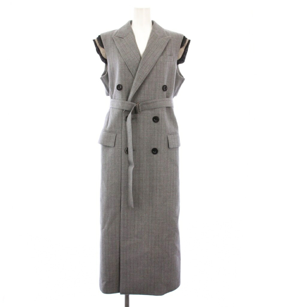 【中古】未当て嵌める品 サカイ sacai 23AW 車輪止め縞模様 ロングより良い ダブル乳ぶさ 2 薄墨色 23-06983 /KH レディース 【ベクター 古着】 250930