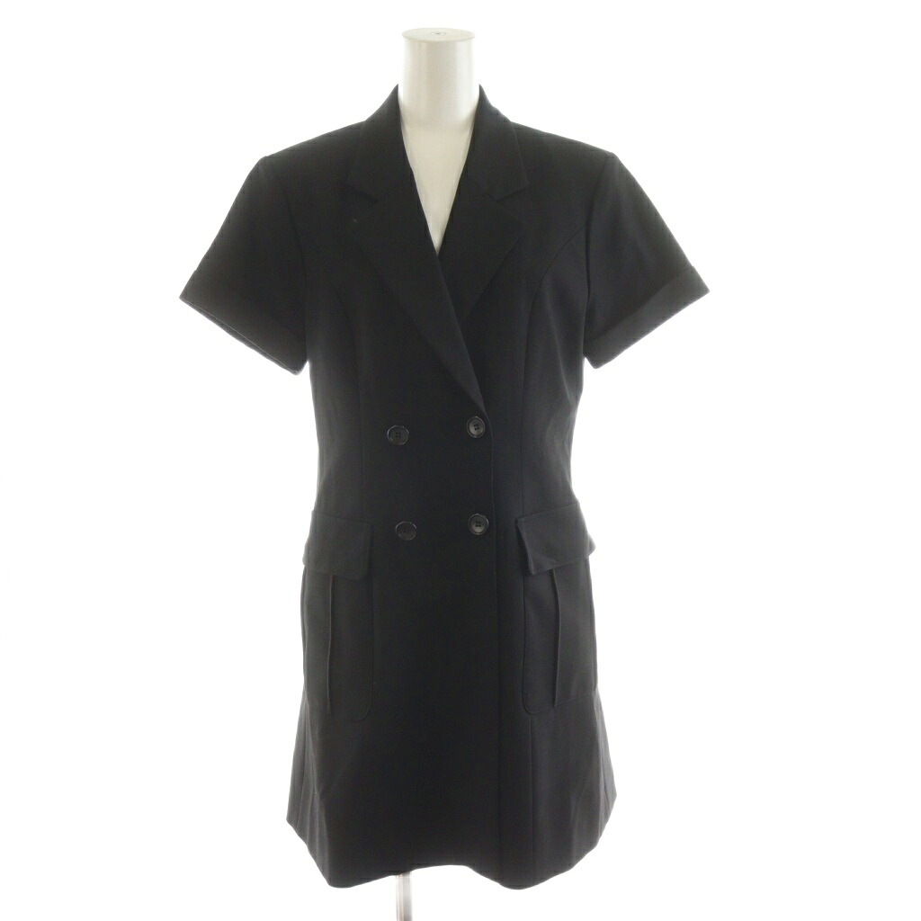 【中古】ボーダーズアットバルコニー BORDERS at BALCONY 24SS OPEN COLLAR DRESS ワンピース ひざ丈 半袖 ダブル オープンカラー 36 黒 ブラック BD2411-3E-37 /AN17 レディース 【ベクトル 古着】 251001|ブランド古着ベクトルプレミアム店