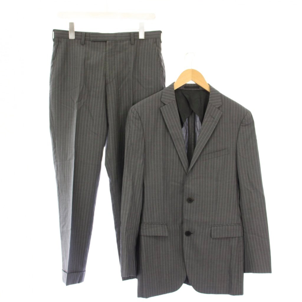 【中古】バーバリーブラックレーベル BURBERRY BLACK LABEL シングル背広 セットアップ テーラードジャケット アウター 背抜き テーパードパンツ スラックス ジップフライ 羊毛 縞模様柄 38 薄墨色 /BB メンズ 【ベクター 古着】 260204