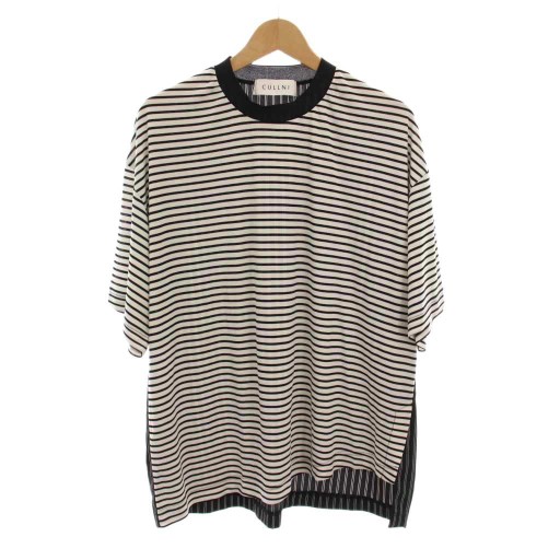 【中古】クルニ CULLNI 22SS ボーダーコンビネーションTシャツ カットソー ストライプ 半袖 2 黒 ブラック 白 ホワイト 22-SS-029B /YM メンズ レディース 【ベクトル 古着】 251010