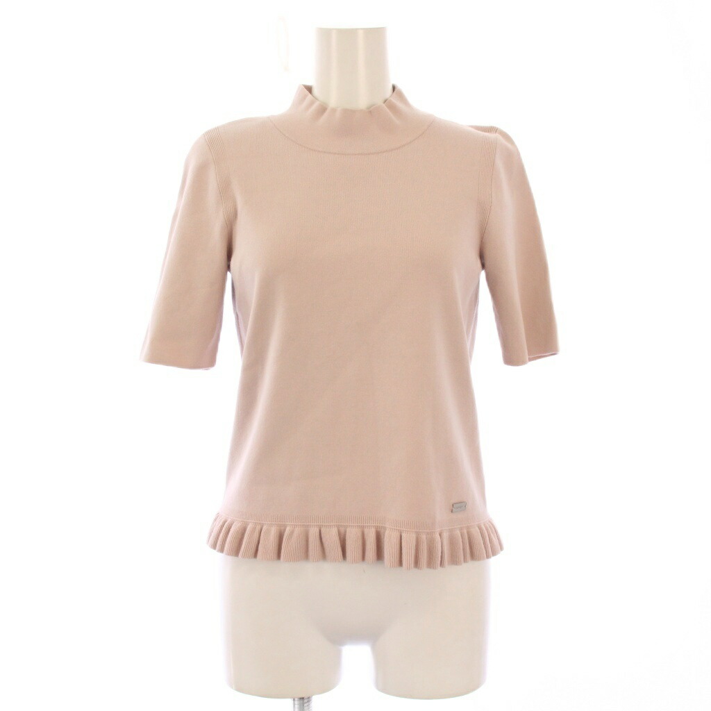 【中古】フォクシー FOXEY Knit Top Romy ニットトップロミー 半袖 ハイネック ストレッチ ロゴ ワンポイント 38 ピンク 45016 /BB レディース 【ベクトル 古着】 251012