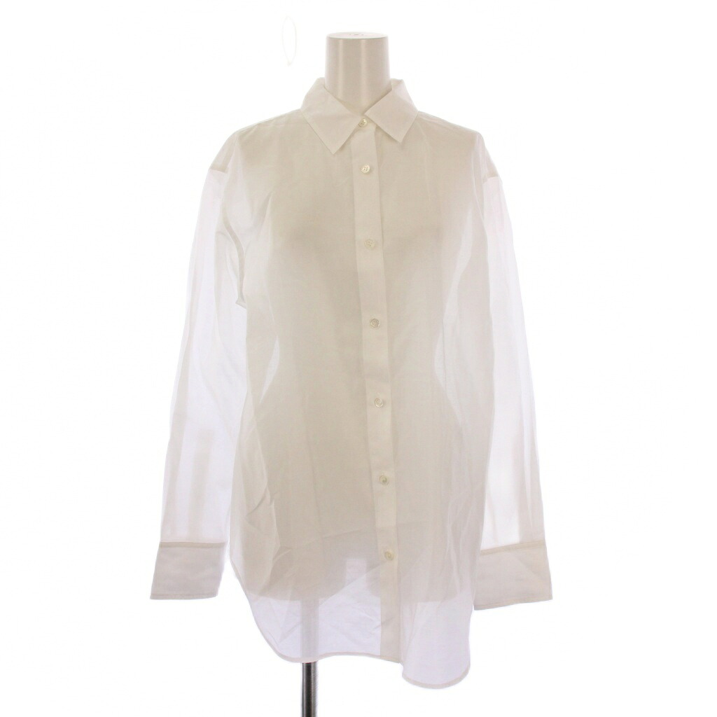 【中古】未使用品 セオリー Theory 24SS Sheer Shirting BF Shirt シアーシャツ ブラウス 長袖 レギュラーカラー シースルー 無地 S 白 ホワイト タグ付き 4208210 /BB レディース 【ベクトル 古着】 251013