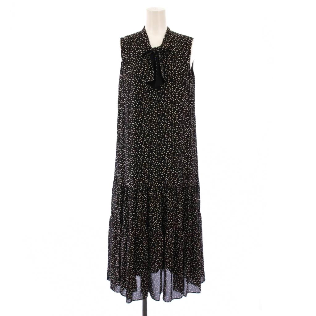 【中古】未使用品 アナイ ANAYI 23SS ミニドットティアードボウタイワンピース フレア ミモレ ロング ノースリーブ リボン バイカラー 36 黒 ブラック 白 ホワイト 10232714360 タグ付き /BB レディース 【ベクトル 古着】 251017
